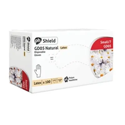 Shield Powder-Free Latex Gloves Small Natural (100 Pack) GD05