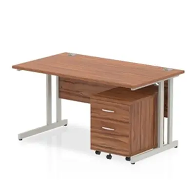 Impulse 1400x800mm Desk Walnut Top Silver Cantilever Leg + Mobile Ped