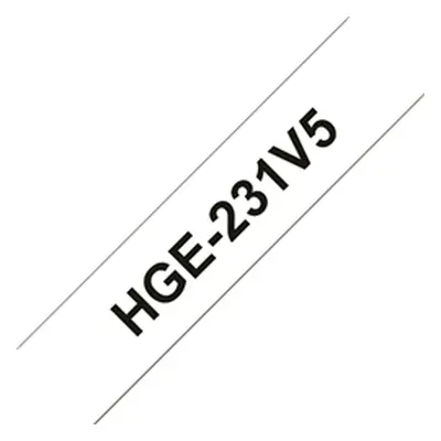 Brother HGE231V5 12mm Black On White Labeling Tape Pack of 5 HGE231V5