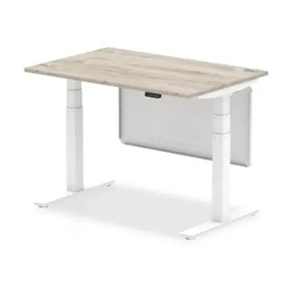 Air 1200x800 Height Adjustable Desk Grey Oak White Leg Modesty Panel