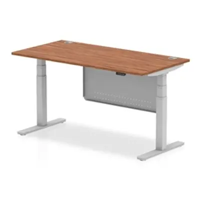 Air 1600x800 Height Adjustable Desk Walnut CP Silver Leg Modesty Panel