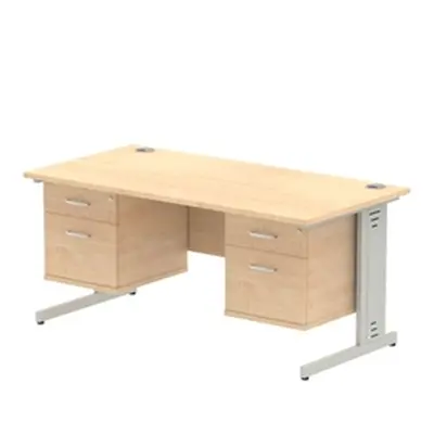 Impulse 1600x800mm Desk Maple Top Silver Leg + 2 Fixed Peds