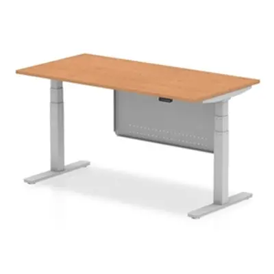 Air 1600x800 Height Adjustable Desk Oak Silver Leg Modesty Panel