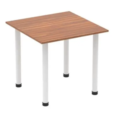 Impulse 800mm Square Table Walnut Top White Post Leg