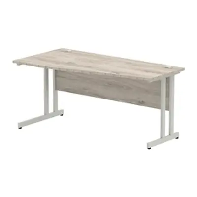 Impulse 1000x600mm Straight Desk Grey Oak Top White Cable Managed Leg