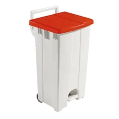 Grey 90 Litre Plastic Pedal Bin With Red Lid