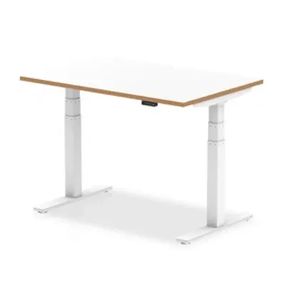 Oslo 1200mm Height Adjustable Desk White Natural Wood Edge White Frame