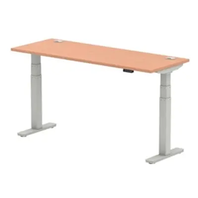 Air 1600x600mm Height Adjustable Desk Beech Top Cable Ports Silver Leg