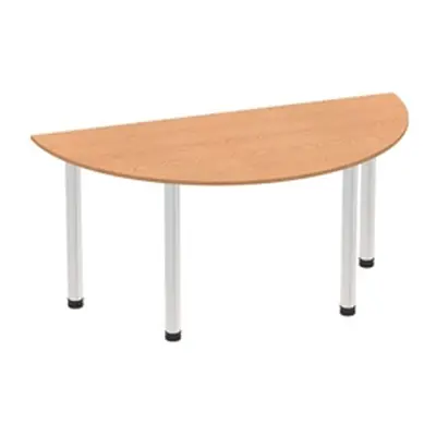 Impulse 1600mm Semi-Circle Table Oak Top Brushed Aluminium Post Leg