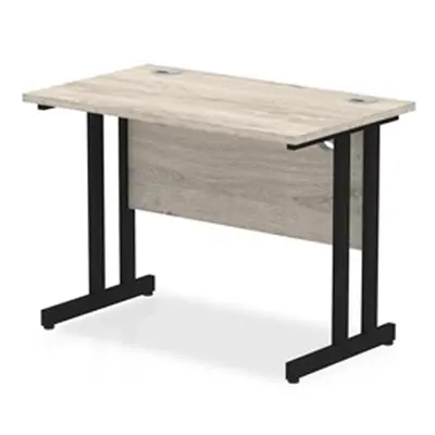 Impulse 1000 x 600mm Straight Desk Grey Oak Top Black Cantilever Leg