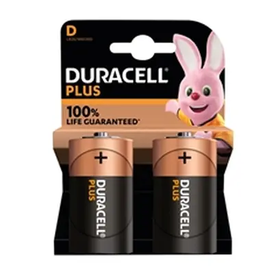 Duracell Plus D Battery Alkaline 100% Life (Pack of 2) 5009816