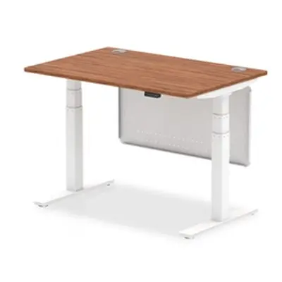 Air 1200x800 Height Adjustable Desk Walnut CP White Leg Modesty Panel