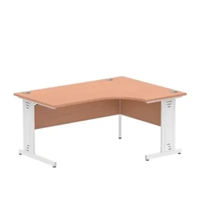 Impulse 1600mm Right Crescent Desk Beech Top White Cable Managed Leg