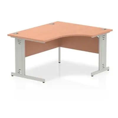 Impulse 1400mm Right Crescent Desk Beech Top Silver Cable Managed Leg