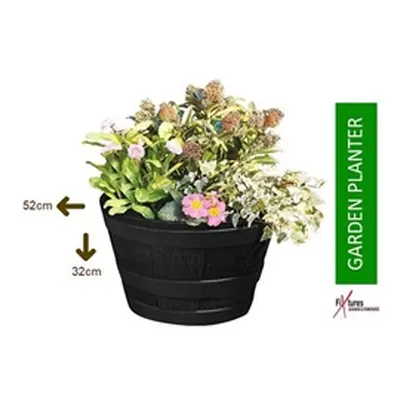 Fixtures Half Barrel Cask Grey 51cm x 32cm Large Planter