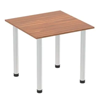 Impulse 800mm Square Table Walnut Top Brushed Aluminium Post Leg