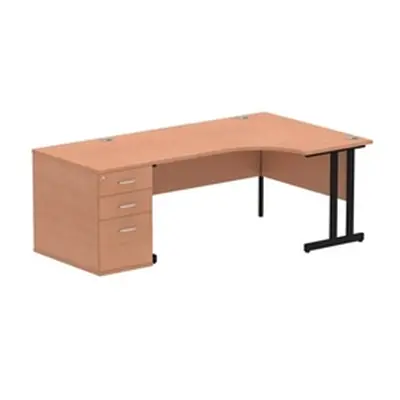 Impulse 1600 RH Crescent Desk Beech Black Cantilever 800 Desk High Ped