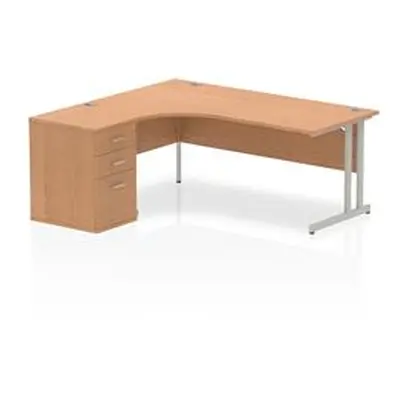 Impulse 1800mm Left Crescent Desk Oak White Cantilever + Desk High Ped