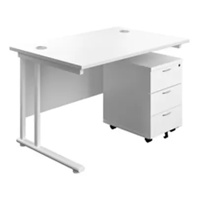 1200X800 Twin Rectangular Desk White-White + Mobile 3 Drawer Ped