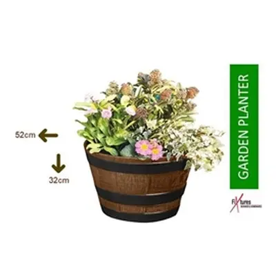 Fixtures Half Barrel Cask Tan 51cm x 31cm Large Planter