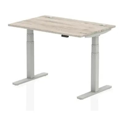 Air 1200x800mm Height Adjustable Desk Grey Oak Cable Ports Silver Leg