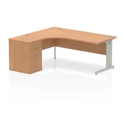 Impulse 1800mm Left Crescent Desk Oak White Leg + Desk High Ped