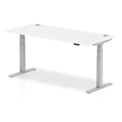 Air 1800x800mm Height Adjustable Desk White Top Cable Ports Silver Leg