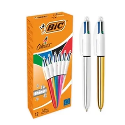 BIC 4 Colours Shine Ballpoint Pens Assorted Metallic Barrels Pack 12