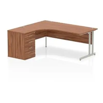 Impulse 1800 Left Crescent Desk Walnut Cantilever Leg + Desk High Ped