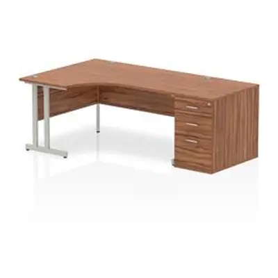 Impulse 1600 Left Crescent Desk Walnut Cantilever Leg + Desk High Ped