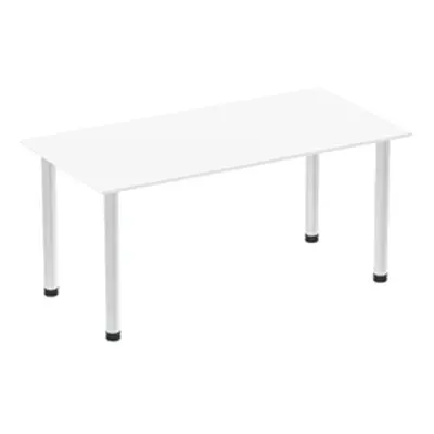 Impulse 1600mm Straight Table White Top Brushed Aluminium Post Leg