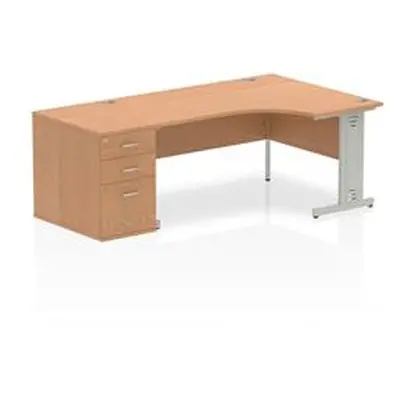 Impulse 1600mm Right Crescent Desk Oak White Leg + Desk High Ped