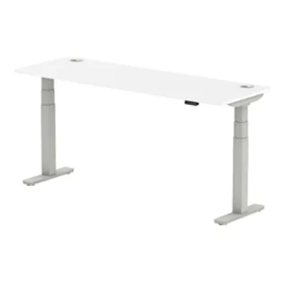 Air 1800x600mm Height Adjustable Desk White Top Cable Ports Silver Leg