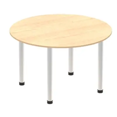 Impulse 1200mm Round Table Maple Top Brushed Aluminium Post Leg