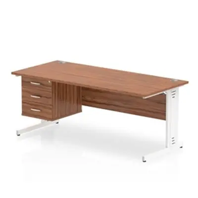 Impulse 1800x800 Desk Walnut White Cable Managed Leg + Fixed Pedestal