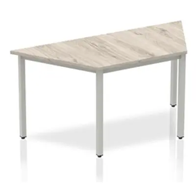 Impulse 1600mm Trapezium Grey Oak Top Silver Box Frame Leg