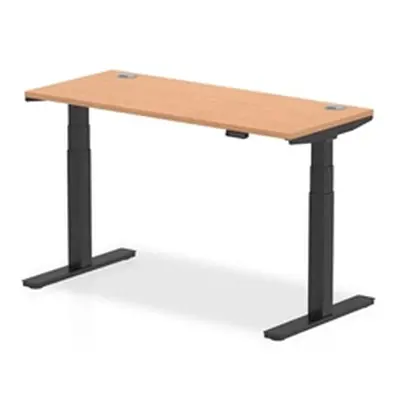 Air 1400 x 600mm Height Adjustable Desk Oak Top Cable Ports Black Leg