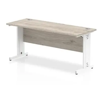 Impulse 1600x600mm Straight Desk Grey Oak Top White Cable Managed Leg