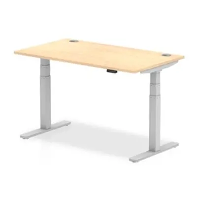 Air 1400x800mm Height Adjustable Desk Maple Top Cable Ports Silver Leg