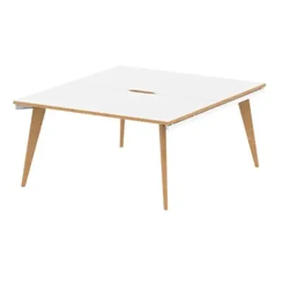 Oslo 1400mm B2B 2 Person Desk White Top Natural Wood Edge White Frame