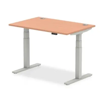 Air 1200x800mm Height Adjustable Desk Beech Top Cable Ports Silver Leg