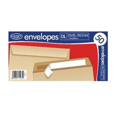 County Stationery DL Manilla Peal and Seal Envelopes (1000 Pack)