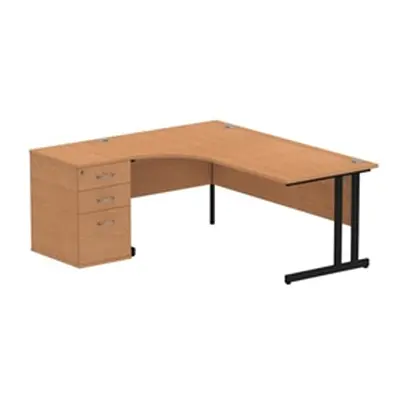 Impulse 1800 LH Crescent Desk Oak Black Cantilever 600 Desk High Ped