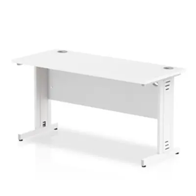 Impulse 1400 x 600mm Straight Desk White Top White Cable Managed Leg