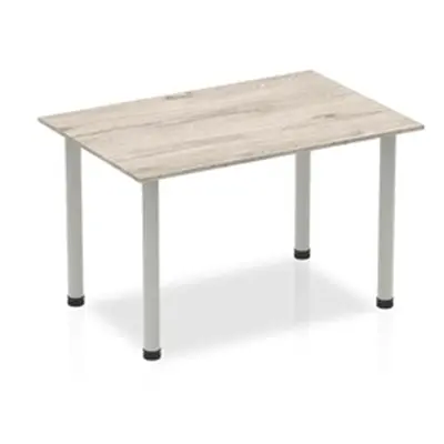 Impulse 1400mm Straight Table Grey Oak Top Silver Post Leg