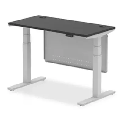 Air 1200x600 Height Adjustable Desk Black CP Silver Leg Modesty Panel