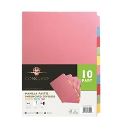 Concord 10-Part Presentation Divider Unpunched A4 Assorted (10 Pack)