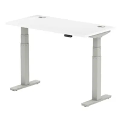 Air 1200x600mm Height Adjustable Desk White Top Cable Ports Silver Leg