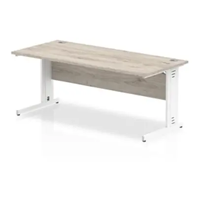 Impulse 1800x800mm Straight Desk Grey Oak Top White Cable Managed Leg