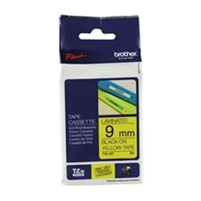 Brother P-Touch TZe Laminated Tape 9mm x 8m Black on Yellow TZE621